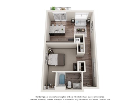 Floor plan for studio, 1 bath, 591 sqft
